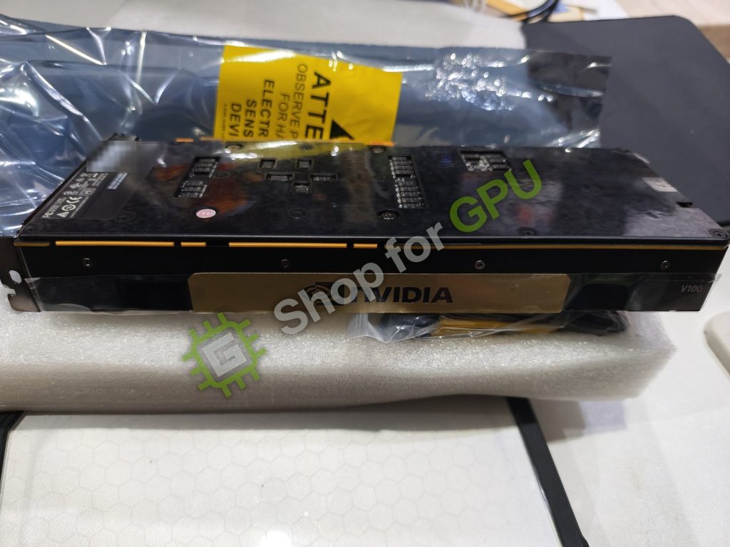 รูปสินค้าจริงจากร้าน Shop for GPU — ด้านข้างการ์ด V100 ในถุงกันไฟฟ้าสถิต