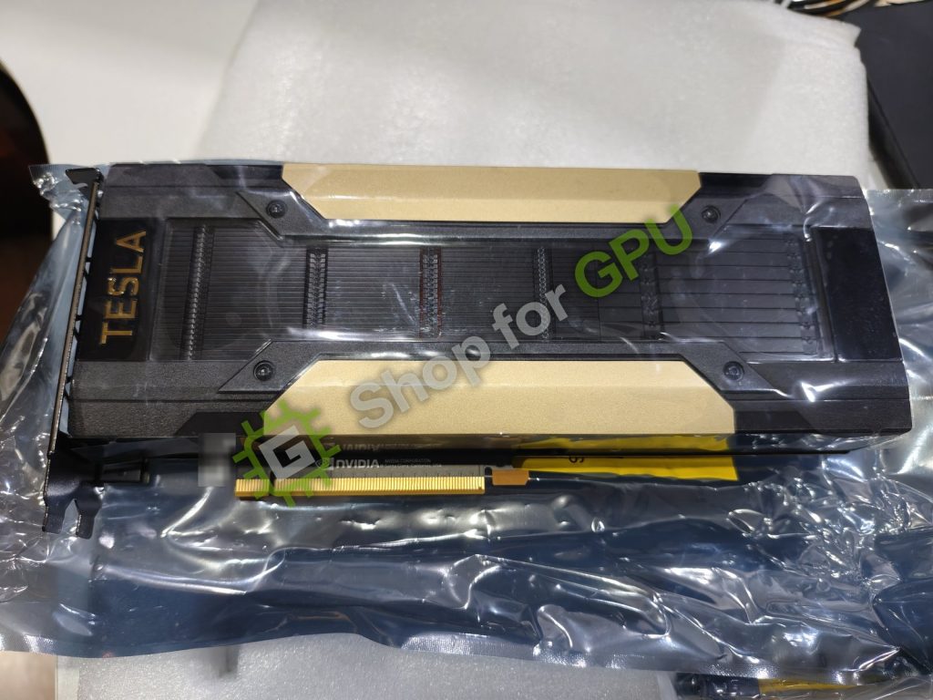 รูปสินค้าจริงจากร้าน Shop for GPU — ด้านหน้าการ์ด Tesla V100 พร้อมขั้วต่อ PCIe